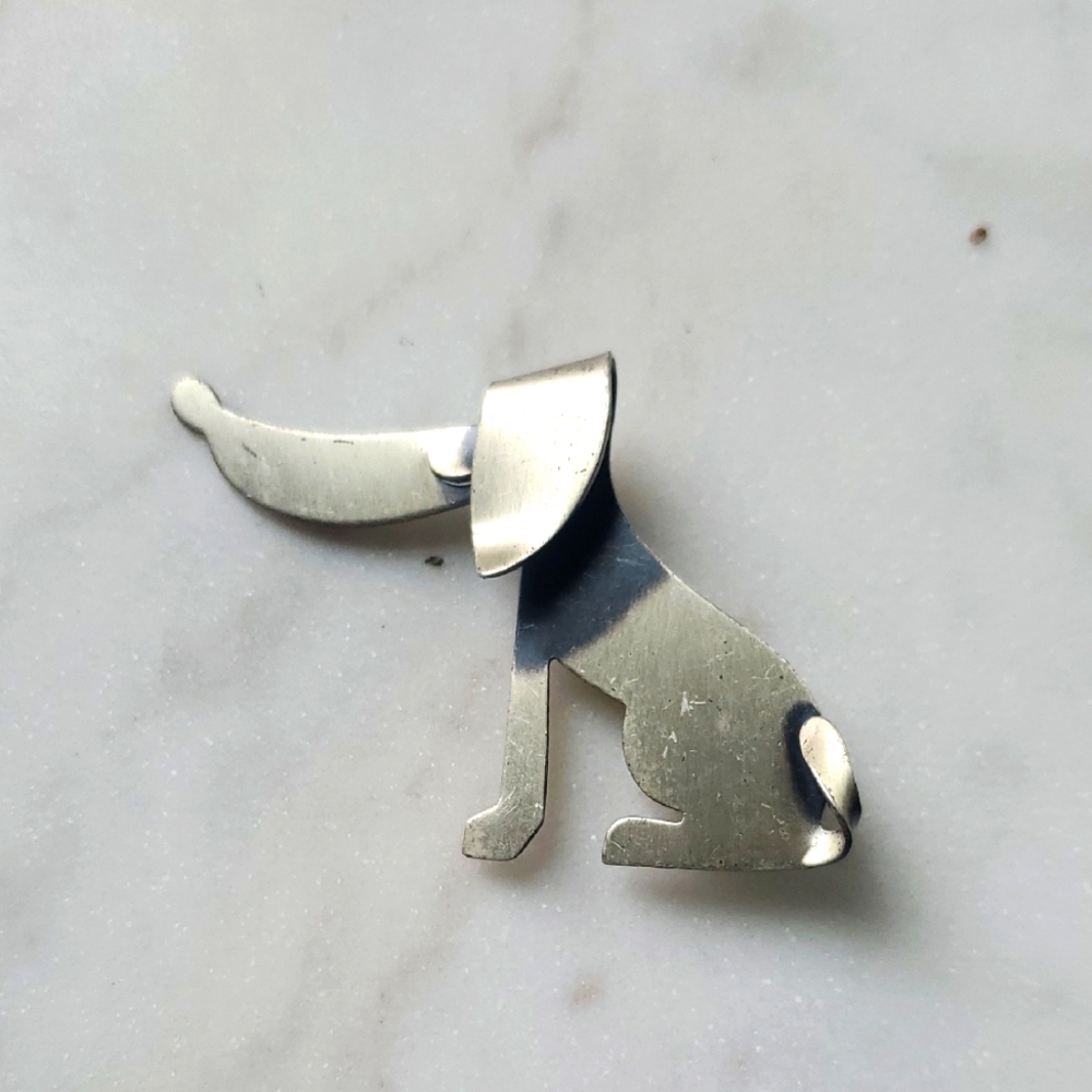 1960s Vintage Beaucraft  modernist silver hound dog pin
